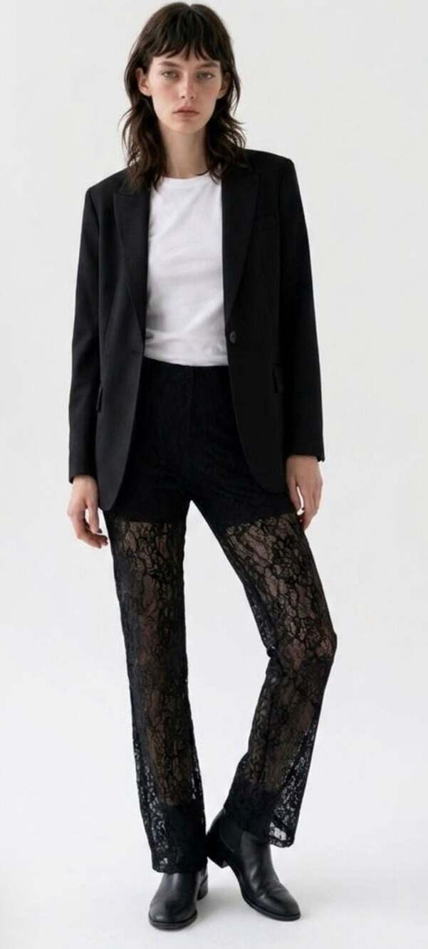 Good American Velvet Lace Flared Leg Pants in Black